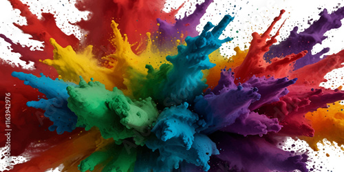 Vector abstract colorful rainbow holi paint and colorful cloud smoke powder explosion isolated on transparent wide panorama background.	