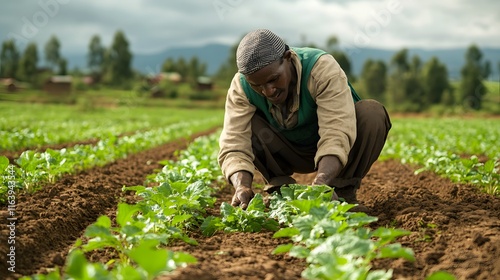A farmer in a field, practicing sufficiency economics, living off the land with only what is necessary, a blend of nature and frugality