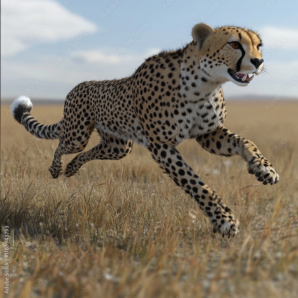 Cheetah Running Through Savanna in Dynamic Motion Cheetah Running Through Savanna in Dynamic Motion