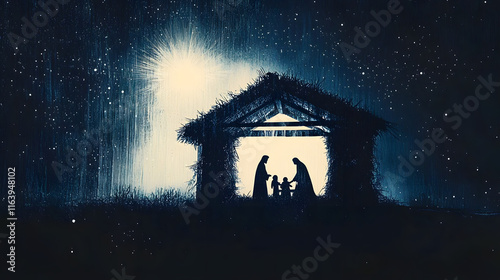 Wallpaper Mural The Nativity. Silhouette of the Holy Family in the stable during the starry night. Digital illustration. Torontodigital.ca