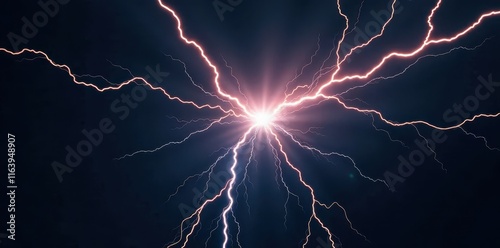Converging white thunderbolts forming a radial pattern against black , energy, convergence