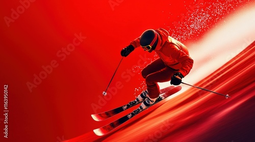 A skier is skiing down a red slope