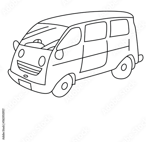 Cute cartoon hand drawn vector van vehicle coloring page.