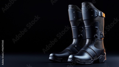 A sturdy pair of shin guards positioned neatly on a black surface, emphasizing durability.