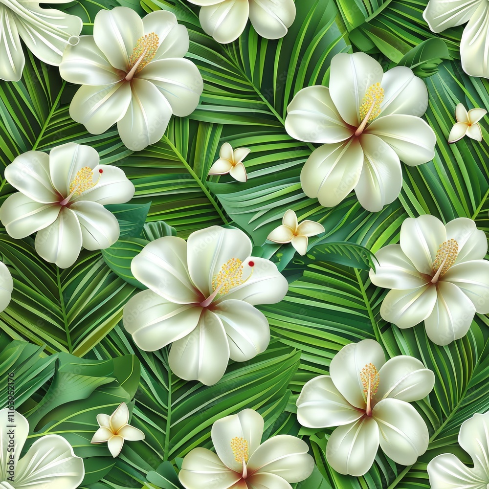 Obraz premium Seamless tropical floral pattern featuring vibrant botanical elements for background design