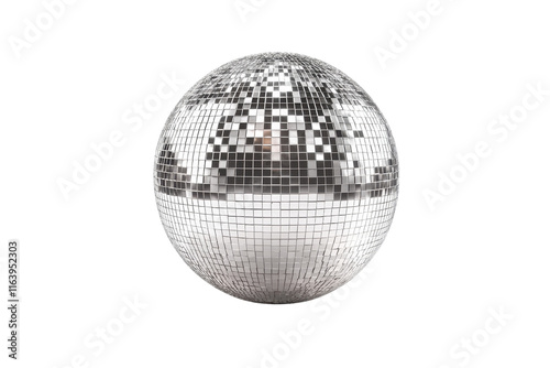 A reflective disco ball featuring numerous shiny mosaic tiles, designed to scatter light in vibrant patterns.