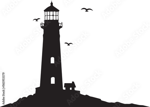 black and wight lighthouse logo type silhouette design