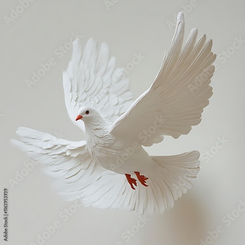 Serene White Dove in Flight: A Paper Sculpture photo