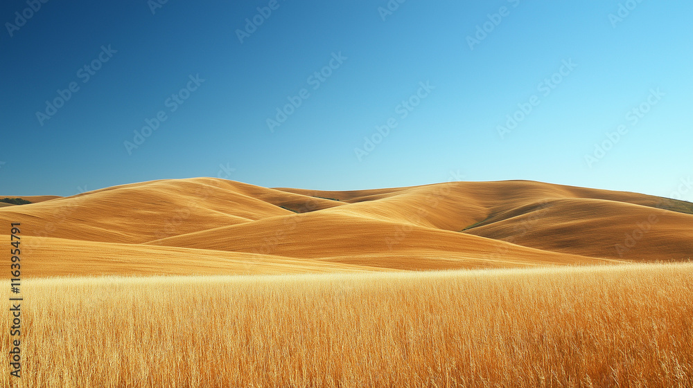 Golden Rolling Hills Under Blue Sky