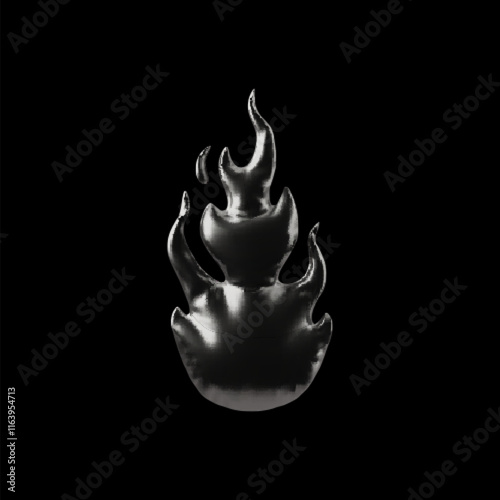 3d inflatable fire shape with black reflective surface, vector illustration.