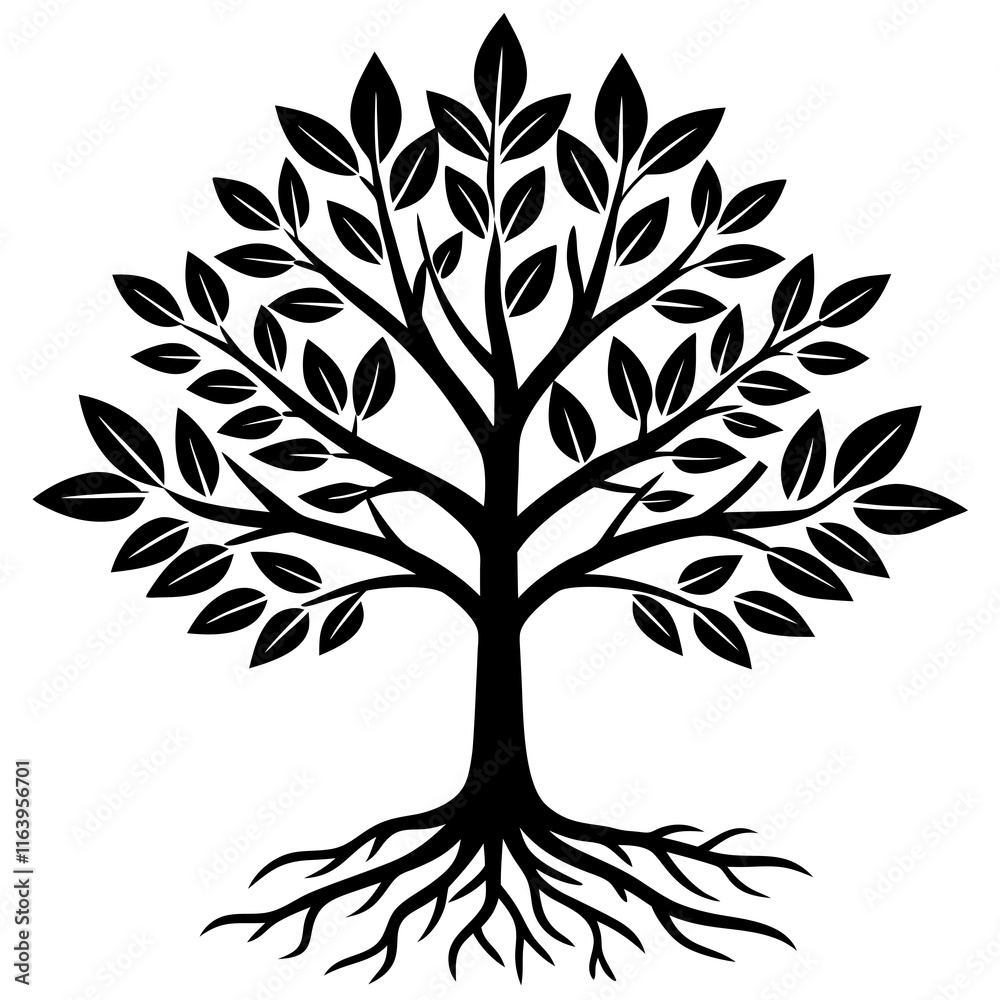 Obraz premium Minimalist Black Tree Sapling Vector