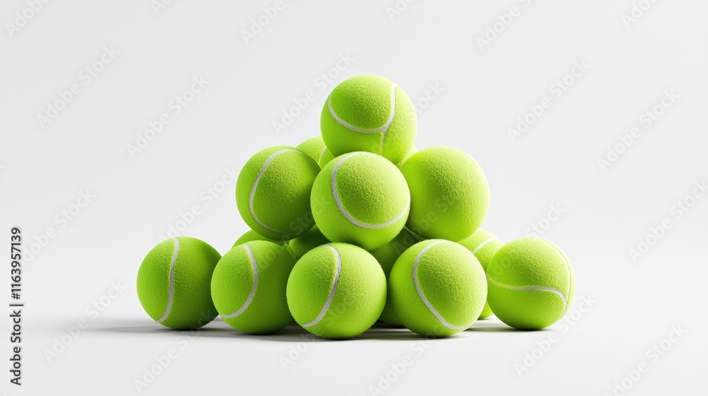 Tennis balls neatly arranged in a triangle