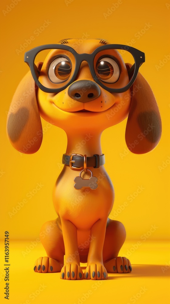 Adorable 3D Cartoon Dachshund Dog with Glasses Adorable 3D Cartoon Dachshund Dog with Glasses