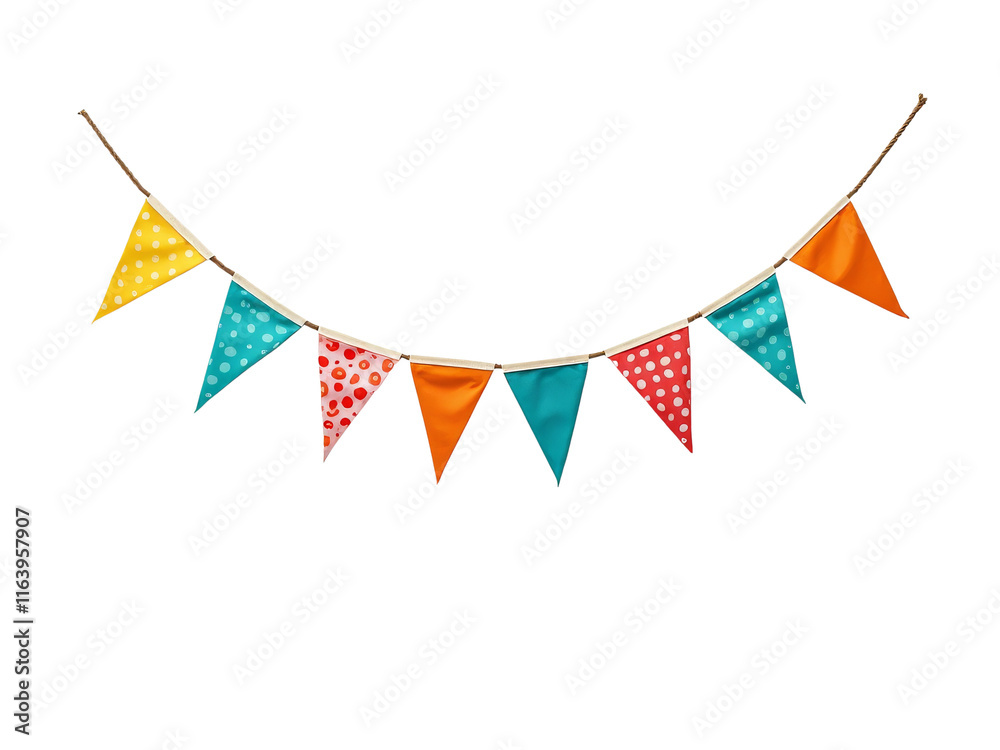 Fototapeta premium Colorful party bunting with polka dots and solid colors, perfect for celebrations and festive occasions. This vibrant decoration adds joy and excitement to any event