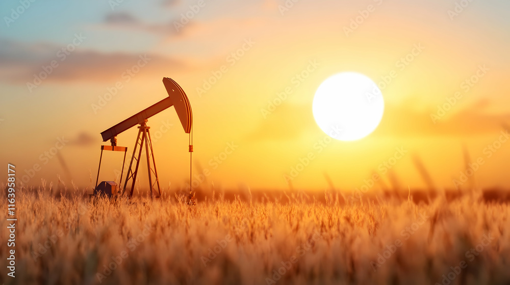 Oil pump jack silhouette at sunset in a golden field. Oil pump jack silhouette at sunset in a golden field.