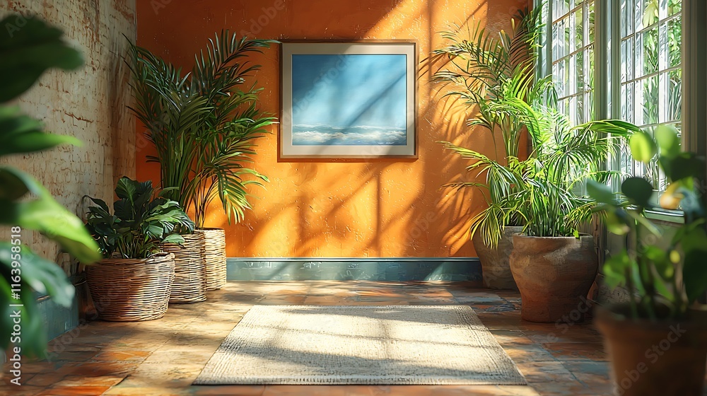 Sunlit Room with Plants Rug and Artwork Sunlit Room with Plants Rug and Artwork