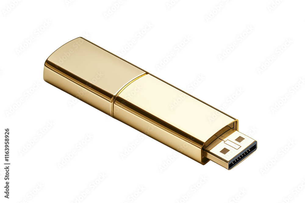 A sleek, gold USB flash drive, showcasing its modern design and functional ports for data storage. A sleek, gold USB flash drive, showcasing its modern design and functional ports for data storage.