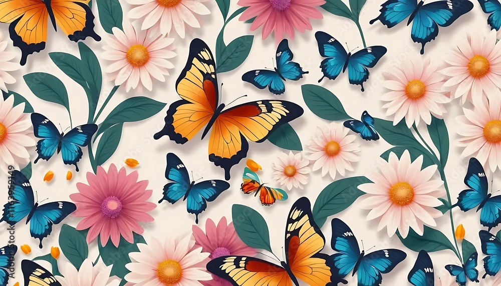 Obraz premium seamless pattern with butterflies and flower