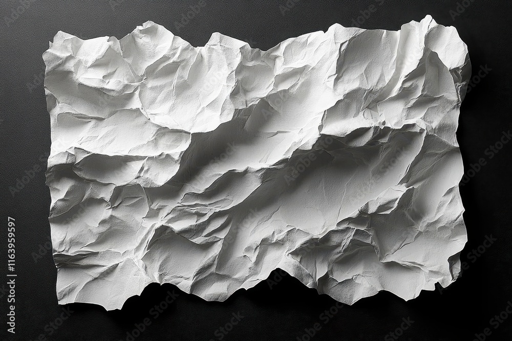 Obraz premium crumpled white paper poster mockup set against a stark black background, showcasing versatility and creativity in design with a focus on simplicity and potential