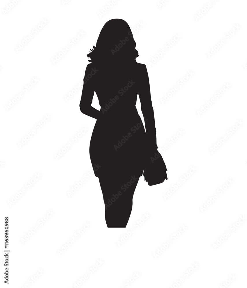 Fototapeta premium Modern Lady With Handbag Backside Pose Silhouette Vector illustration