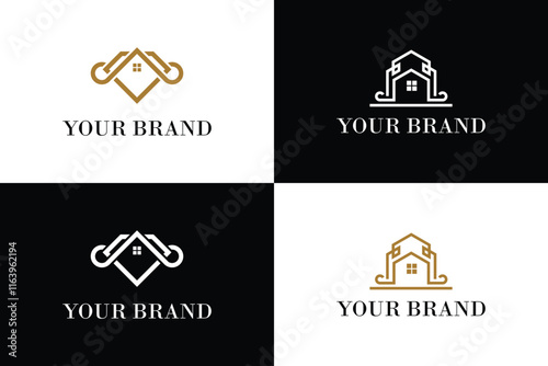 Design Minimalist elegant home design logo with line art style vector EPS 10