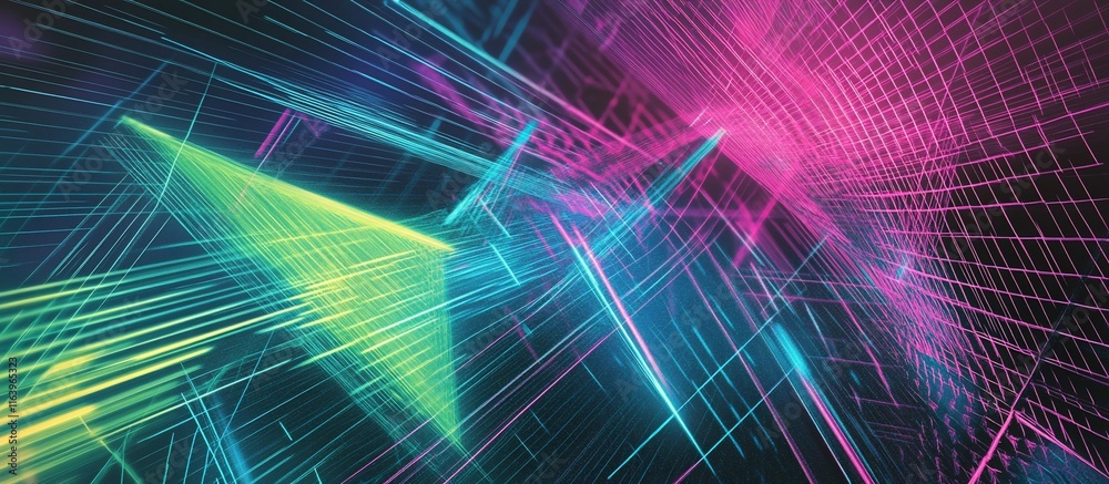 Abstract neon lines forming a network of glowing triangles. Abstract neon lines forming a network of glowing triangles.