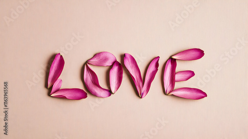 Elegant love petals arrangement on soft background floral art minimalist style romantic concept