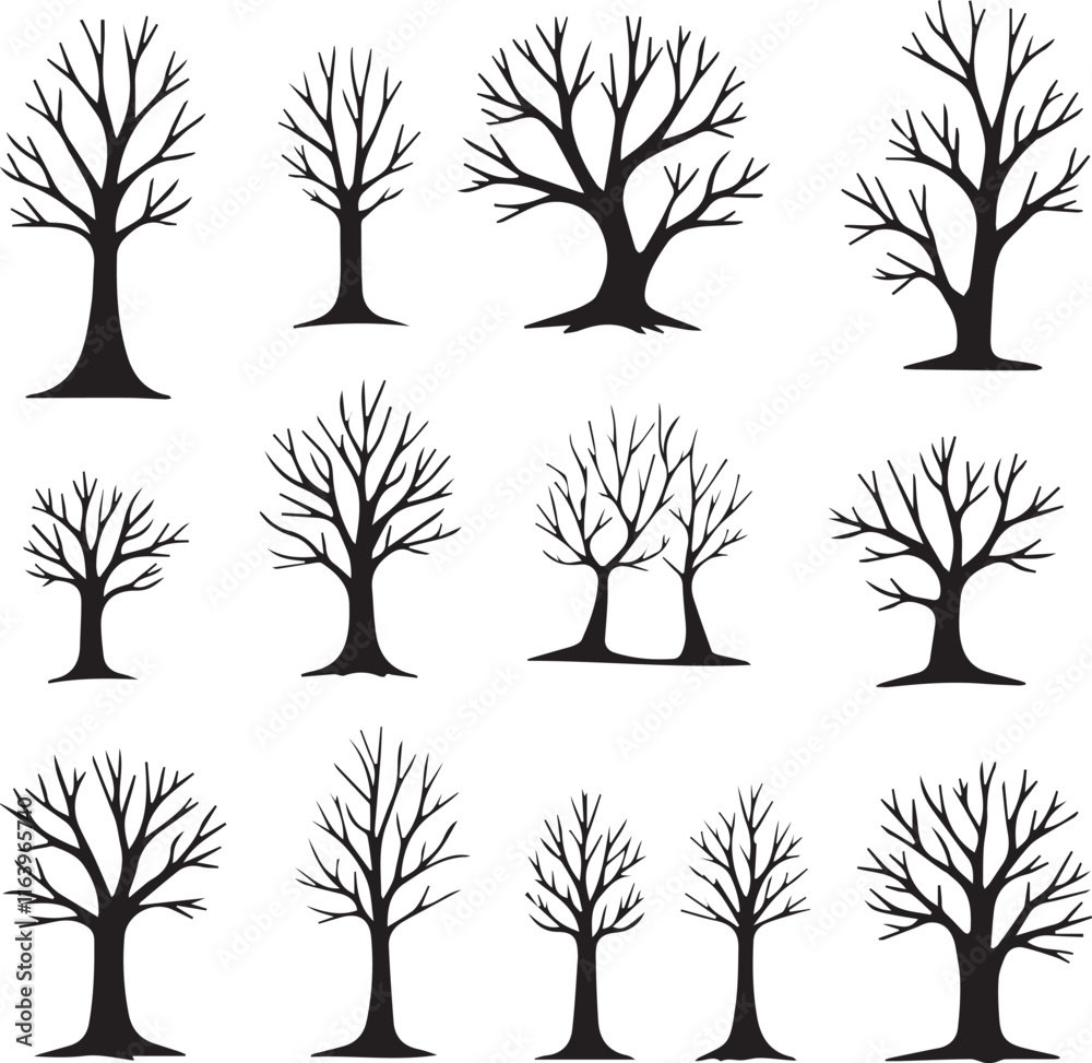 set of trees silhouettes