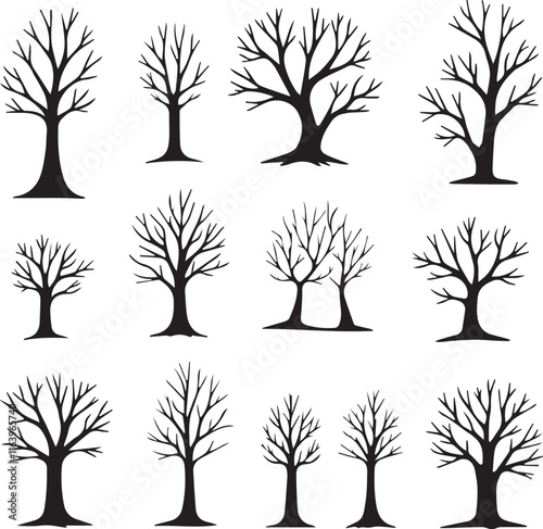 set of trees silhouettes