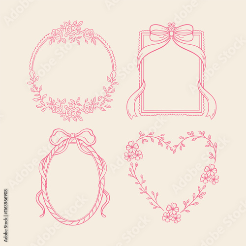 A collection  elegant and vintage frames featuring floral, bow, and ribbon elements