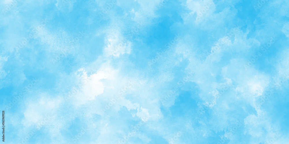 blue watercolor sky with clouds. brush strokes on white paper background. watercolor splash template. sky nature landscape background. blue watercolor splash stroke of cloudy sky.