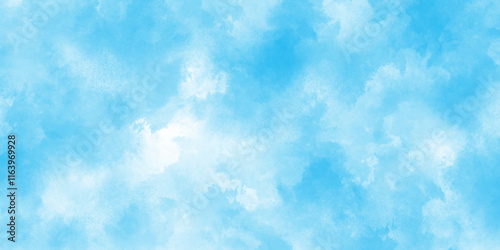 blue watercolor sky with clouds. brush strokes on white paper background. watercolor splash template. sky nature landscape background. blue watercolor splash stroke of cloudy sky.