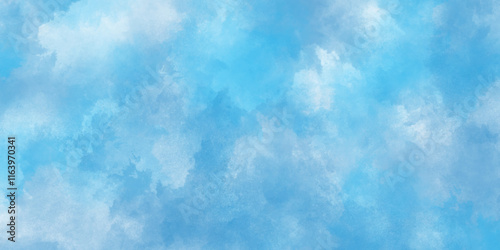 blue watercolor sky with clouds. brush strokes on white paper background. watercolor splash template. sky nature landscape background. blue watercolor splash stroke of cloudy sky.