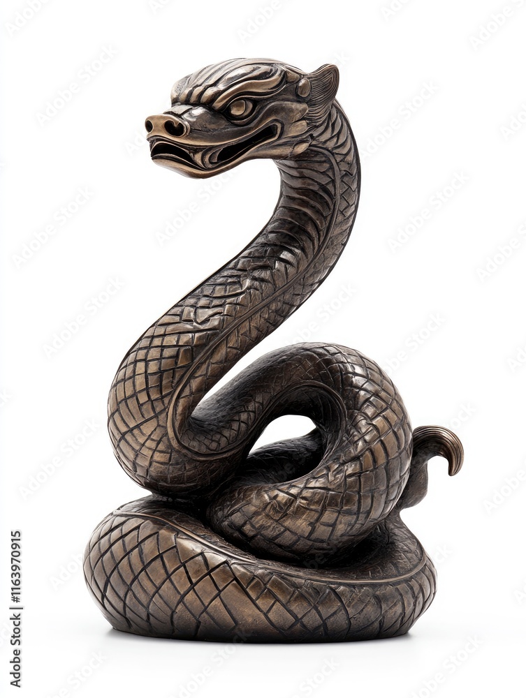 Fototapeta premium Bronze snake figurine China Statue Old Summer Palace Zodiac isolated on white background. good bless for Chinese New Year. 