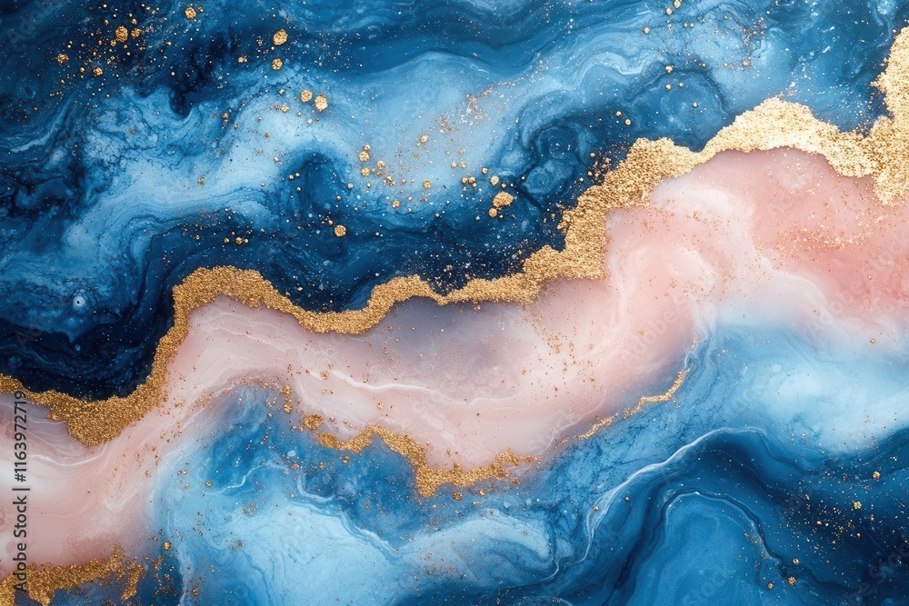 Obraz premium luxury abstract pink and blue marble liquid texture adorned with golden splashes, creating an opulent background that conveys elegance and sophistication, perfect for high-end designs