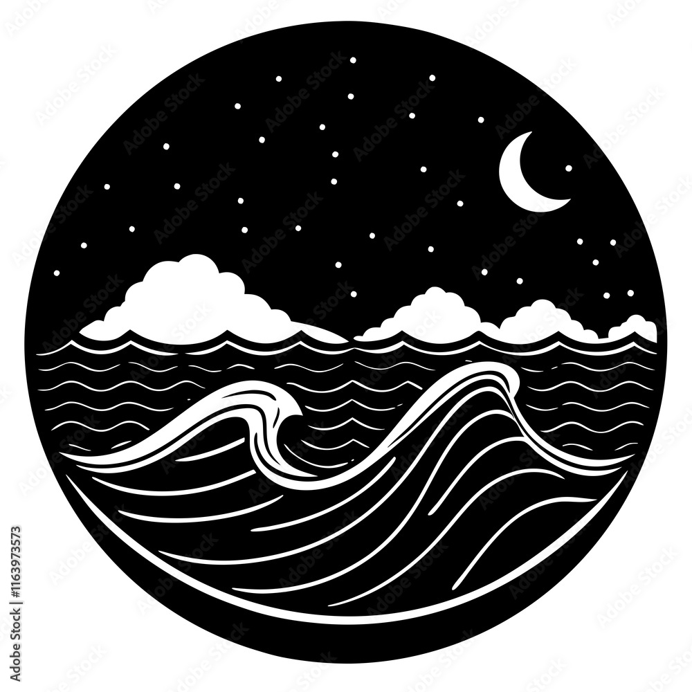 Minimalist Ocean in Black Vector Style Minimalist Ocean in Black Vector Style