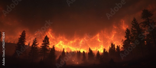 Forest fire at night.