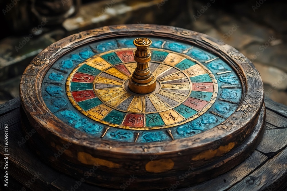 Obraz premium Colorful roulette wheel spinning, creating excitement in casino games