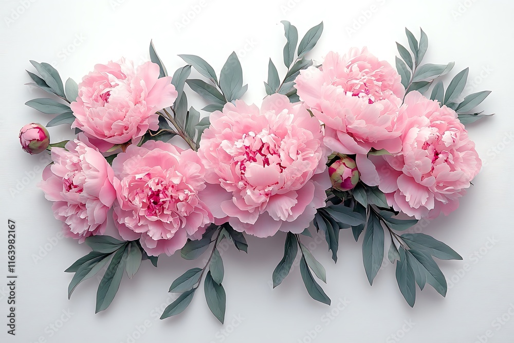Delicate Pink Peonies Arranged with Grey Green Leaves Delicate Pink Peonies Arranged with Grey Green Leaves