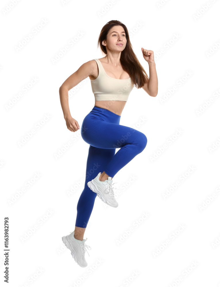 Woman in sportswear exercising on white background Woman in sportswear exercising on white background