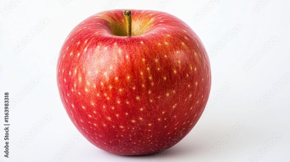 A close-up of a shiny red apple on a white background. A close-up of a shiny red apple on a white background.