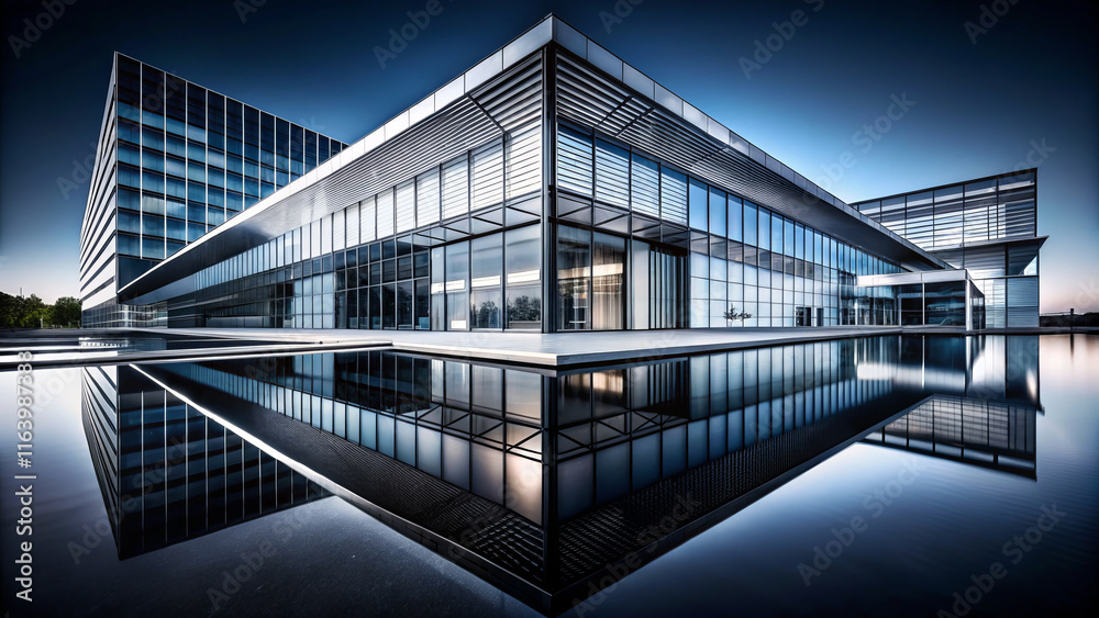 Fototapeta premium Modern architectural design with high contrast reflection in water