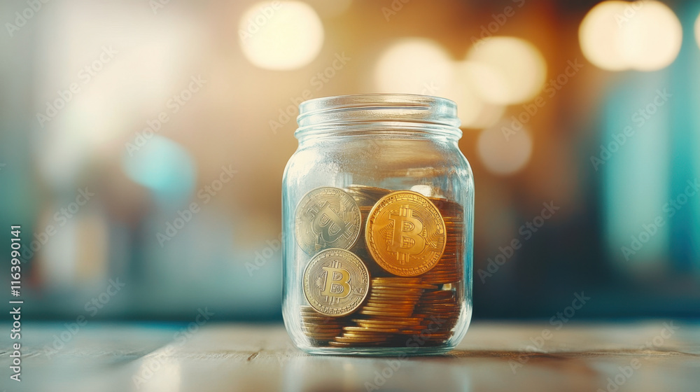 BTCUSD, A glass jar brimming with Bitcoin coins and US dollar bills, capturing the essence of cryptocurrency and finance in a vibrant, eye-catching image. BTCUSD, A glass jar brimming with Bitcoin coins and US dollar bills, capturing the essence of cryptocurrency and finance in a vibrant, eye-catching image.