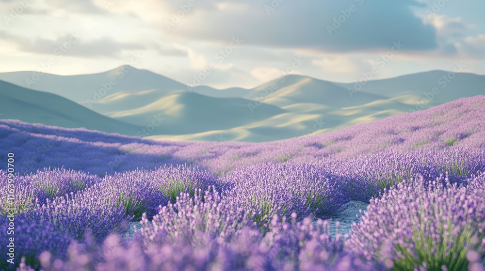 Lush Lavender Fields in Serene Landscape Lush Lavender Fields in Serene Landscape