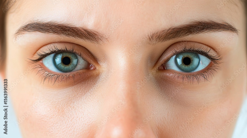 Fototapeta premium Close-up of striking blue eyes indoor setting portrait photography natural light intimate perspective eye emotion exploration