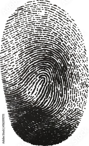 Black Fingerprint Icon on White Background – Grunge Thumbprint Silhouette Representing Identity Symbol and Vector Graphic Element for ID Design
