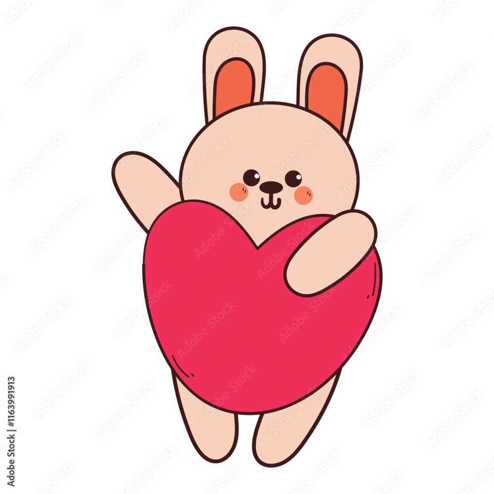 cute hand drawing cartoon bunny holding red heart. cute animal drawing for valentine sticker and icon cute hand drawing cartoon bunny holding red heart. cute animal drawing for valentine sticker and icon