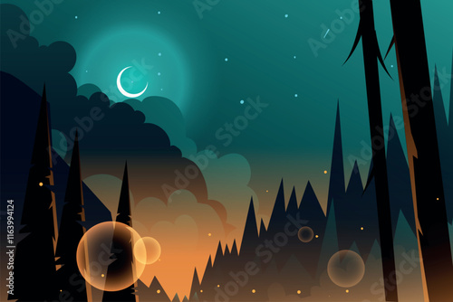 night landscape with moon