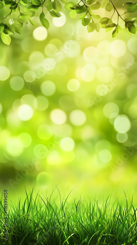 spring background of green grass and green leaves