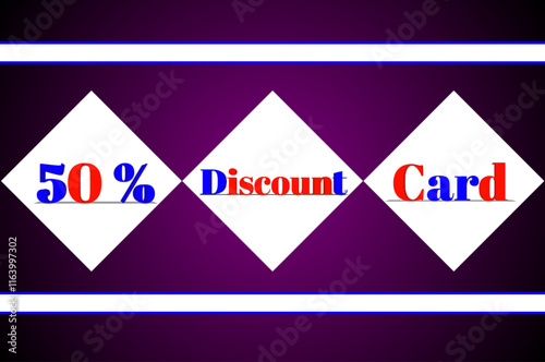 50% Discount card and discount shopping card, discount voucher design  photo